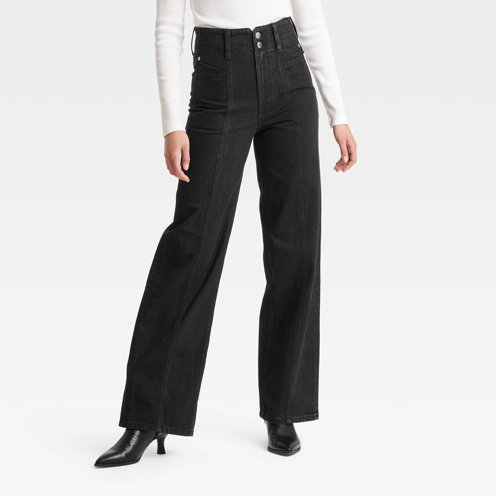 High-Rise Tailored Wide Leg Jeans - Black 4